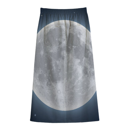 Full Moon Print Cotton Front Slit Maxi Skirt