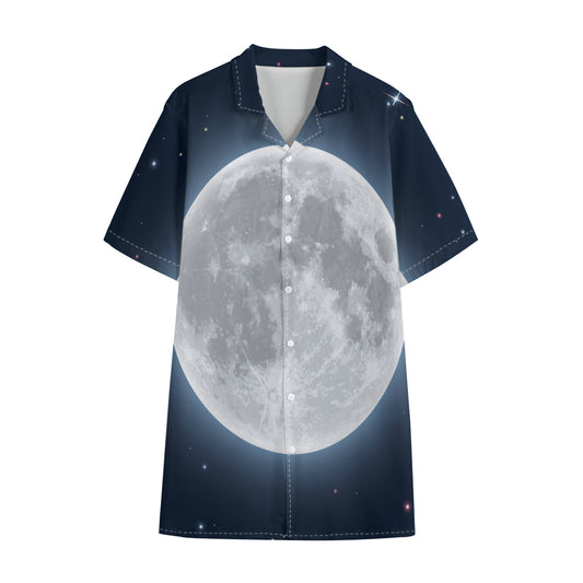 Full Moon Print Cotton Hawaiian Shirt