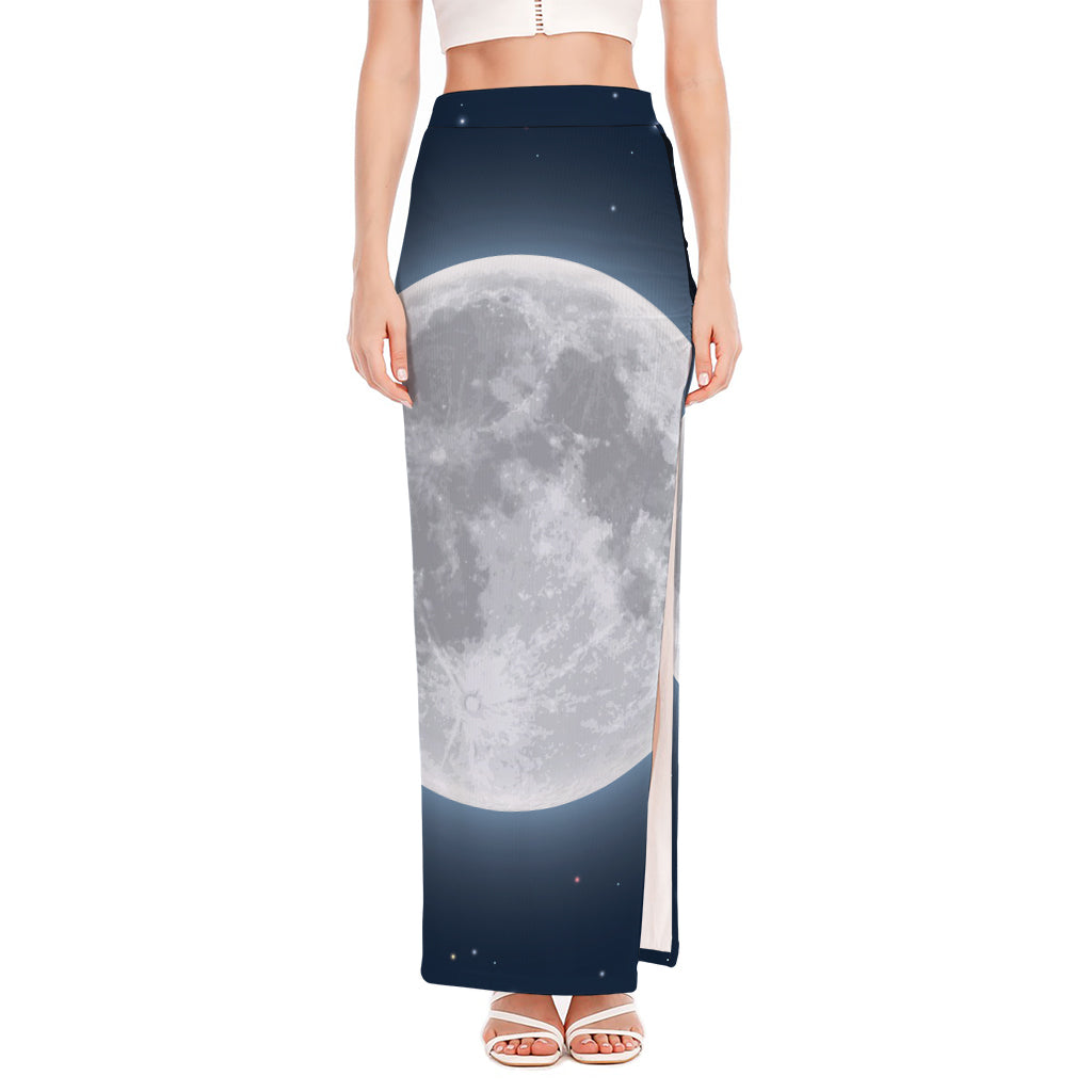 Full Moon Print High Slit Maxi Skirt