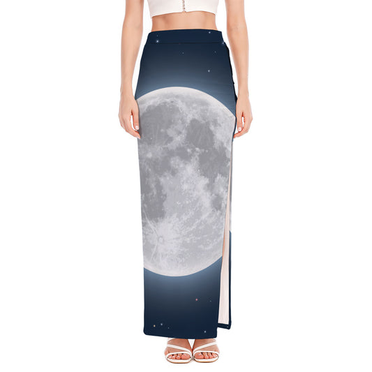 Full Moon Print High Slit Maxi Skirt