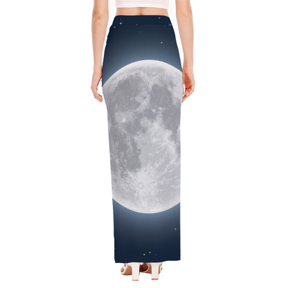 Full Moon Print High Slit Maxi Skirt