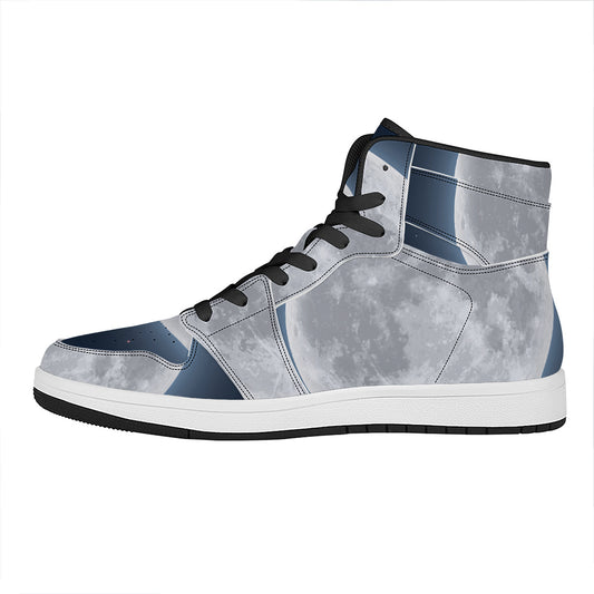 Full Moon Print High Top Leather Sneakers