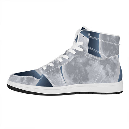 Full Moon Print High Top Leather Sneakers
