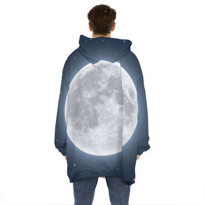 Full Moon Print Hoodie Blanket