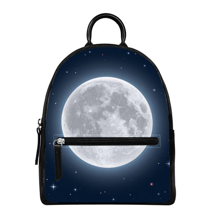 Full Moon Print Leather Backpack