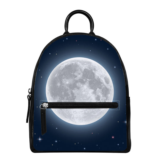 Full Moon Print Leather Backpack