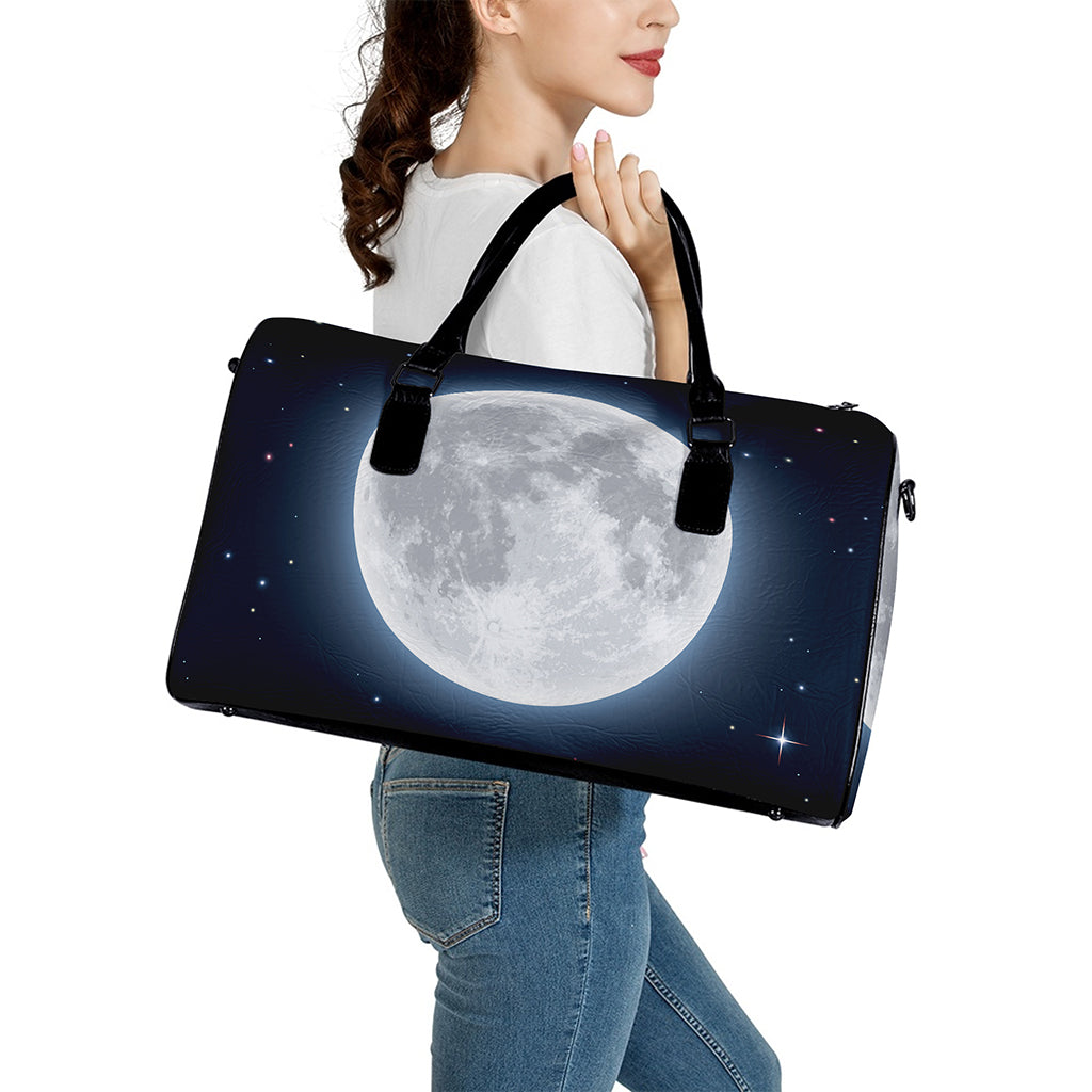Full Moon Print Leather Duffle Bag