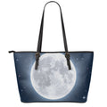 Full Moon Print Leather Tote Bag With Zipper