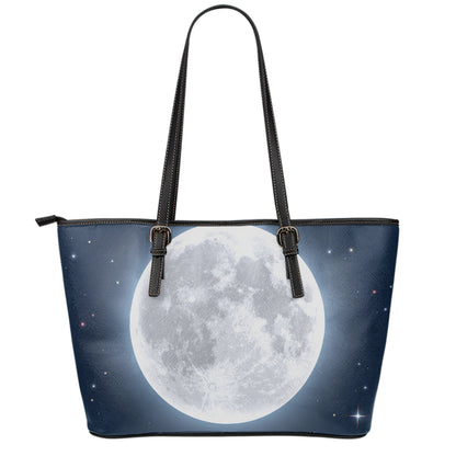 Full Moon Print Leather Tote Bag