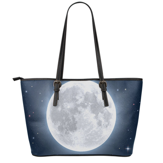 Full Moon Print Leather Tote Bag