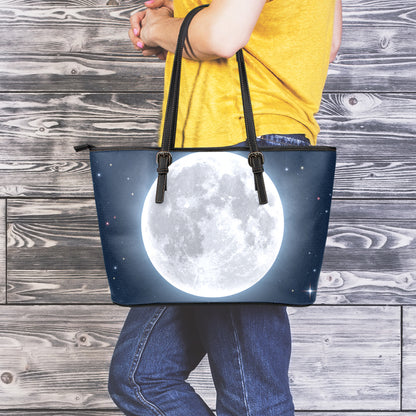 Full Moon Print Leather Tote Bag