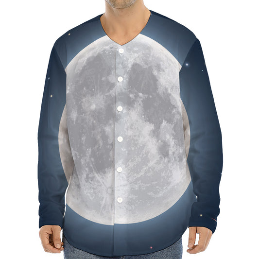 Full Moon Print Long Sleeve Baseball Jersey