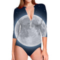 Full Moon Print Long Sleeve Swimsuit