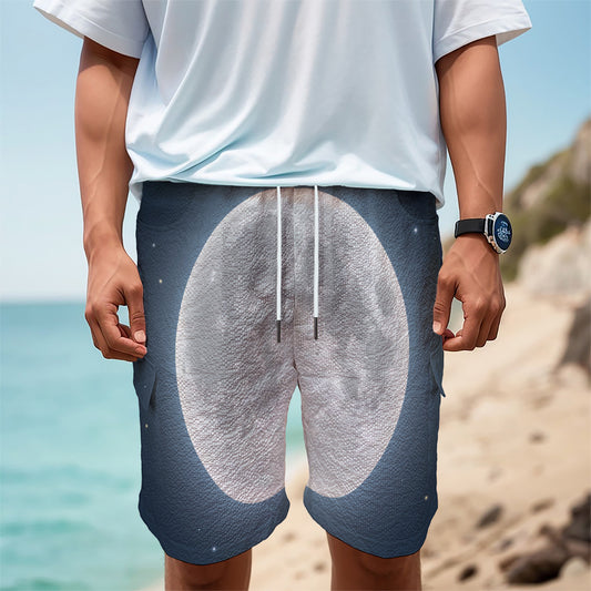 Full Moon Print Men's Cargo Shorts