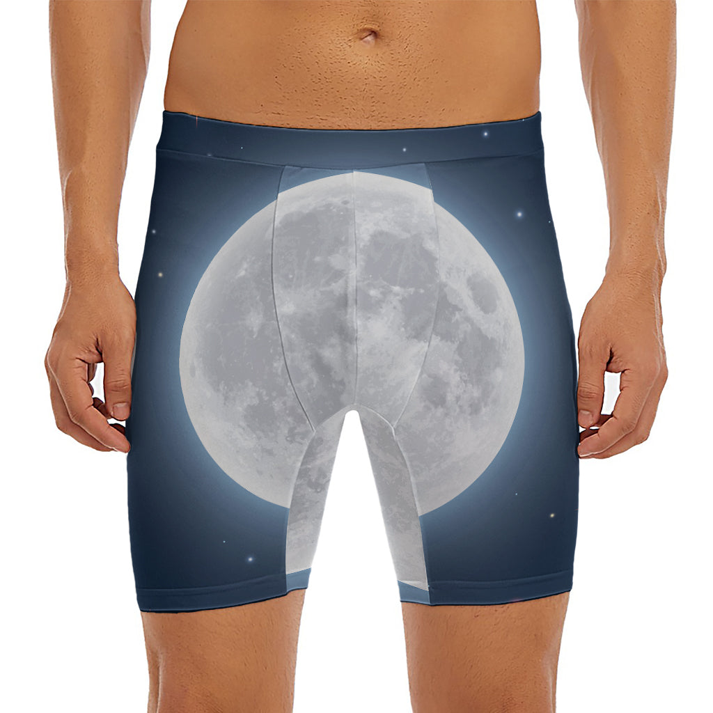 Full Moon Print Men's Long Boxer Briefs