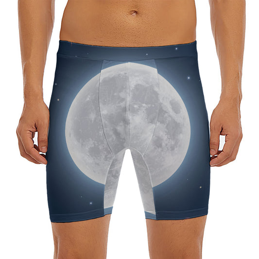 Full Moon Print Men's Long Boxer Briefs