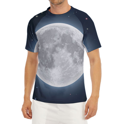 Full Moon Print Men's Short Sleeve Rash Guard