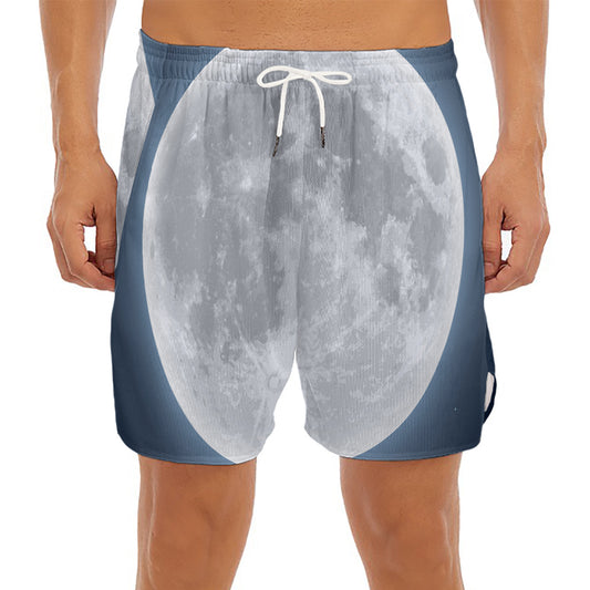 Full Moon Print Men's Split Running Shorts