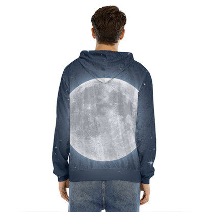 Full Moon Print Men's Velvet Pullover Hoodie