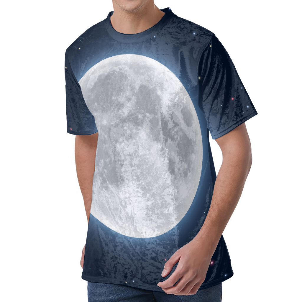 Full Moon Print Men's Velvet T-Shirt