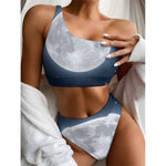 Full Moon Print One Shoulder Bikini Top