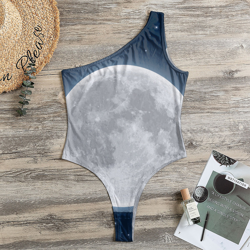 Full Moon Print One Shoulder Bodysuit