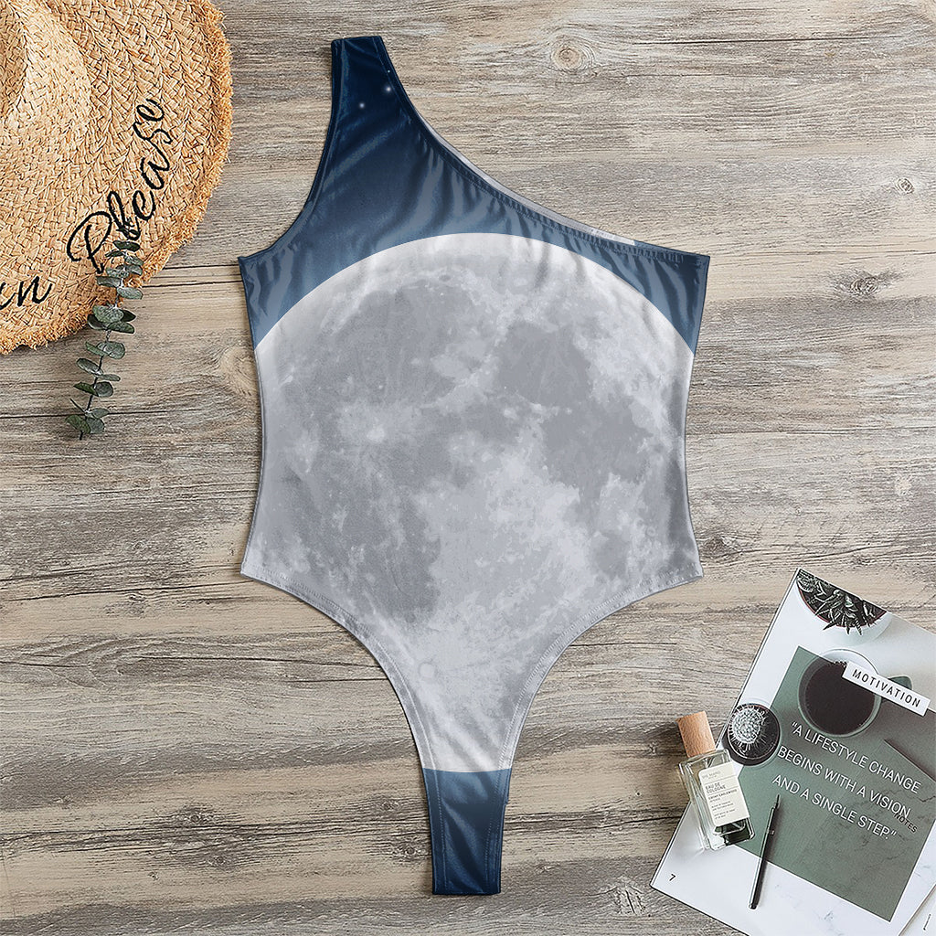 Full Moon Print One Shoulder Bodysuit