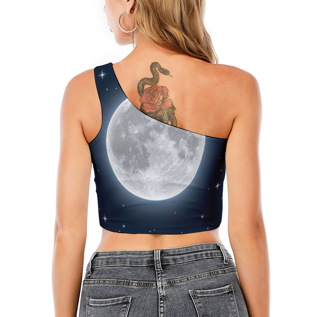 Full Moon Print One Shoulder Crop Top