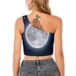 Full Moon Print One Shoulder Crop Top