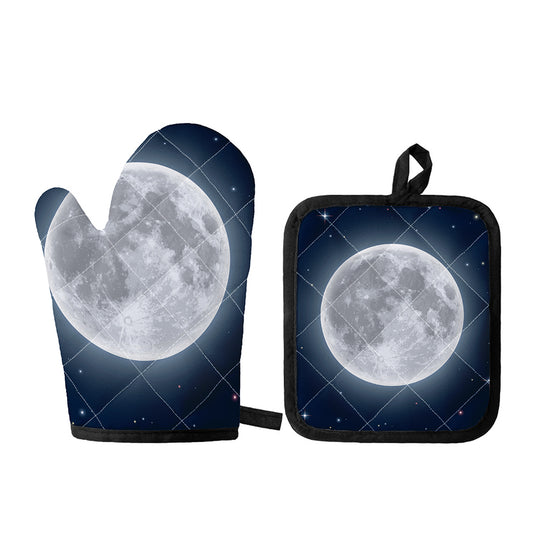 Full Moon Print Oven Mitt And Pot Holder Set