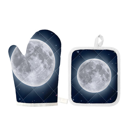 Full Moon Print Oven Mitt And Pot Holder Set