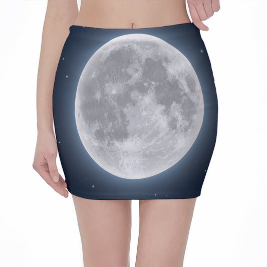 Full Moon Print Pencil Mini Skirt