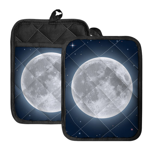 Full Moon Print Pot Holders With Pocket