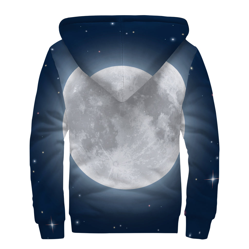 Full Moon Print Sherpa Lined Zip Up Hoodie