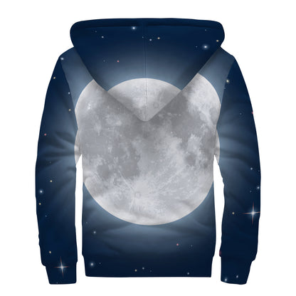 Full Moon Print Sherpa Lined Zip Up Hoodie