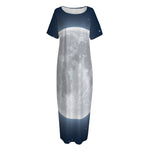 Full Moon Print Short Sleeve Long Nightdress