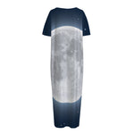 Full Moon Print Short Sleeve Long Nightdress