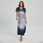 Full Moon Print Short Sleeve Maxi Dress