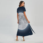 Full Moon Print Short Sleeve Maxi Dress