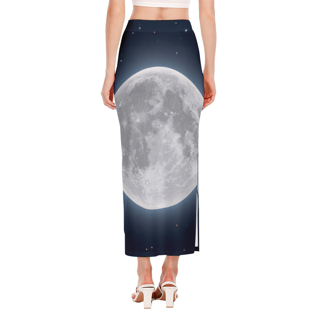Full Moon Print Side Slit Maxi Skirt