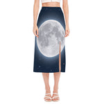 Full Moon Print Side Slit Midi Skirt