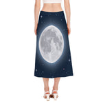 Full Moon Print Side Slit Midi Skirt