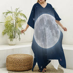 Full Moon Print Silk V-Neck Kaftan Dress