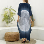 Full Moon Print Silk V-Neck Kaftan Dress