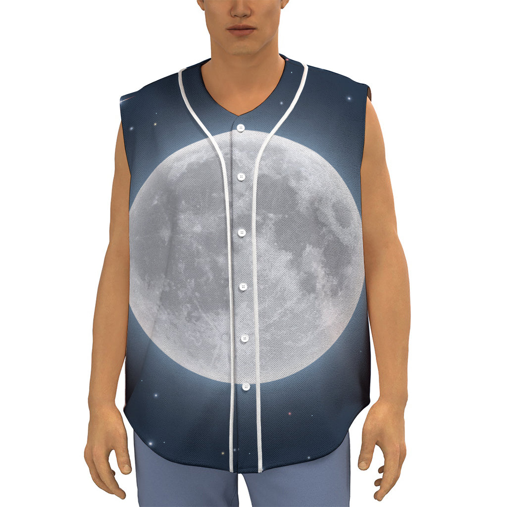 Full Moon Print Sleeveless Baseball Jersey