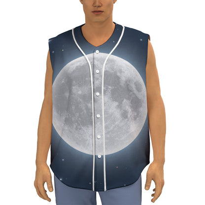 Full Moon Print Sleeveless Baseball Jersey