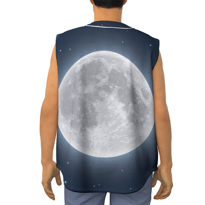Full Moon Print Sleeveless Baseball Jersey