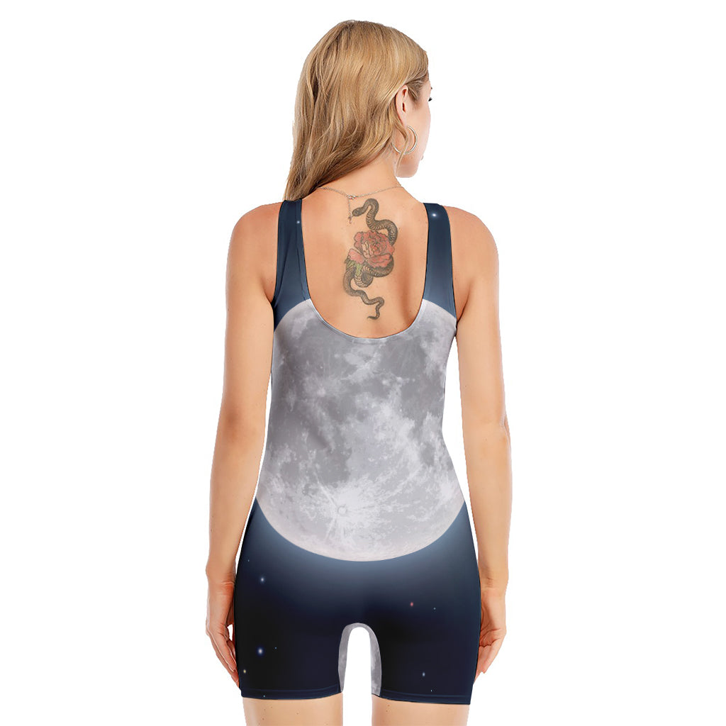 Full Moon Print Sleeveless One Piece Swimsuit