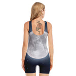 Full Moon Print Sleeveless One Piece Swimsuit