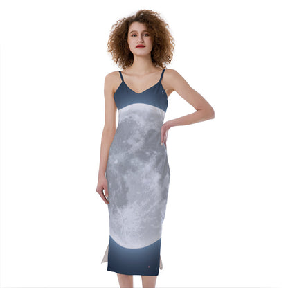 Full Moon Print Slim Fit Midi Cami Dress